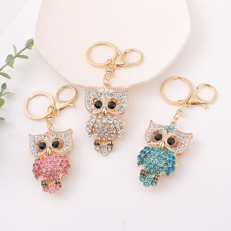 26-Color, Cartoon Owl with Diamonds, Metal Keychain