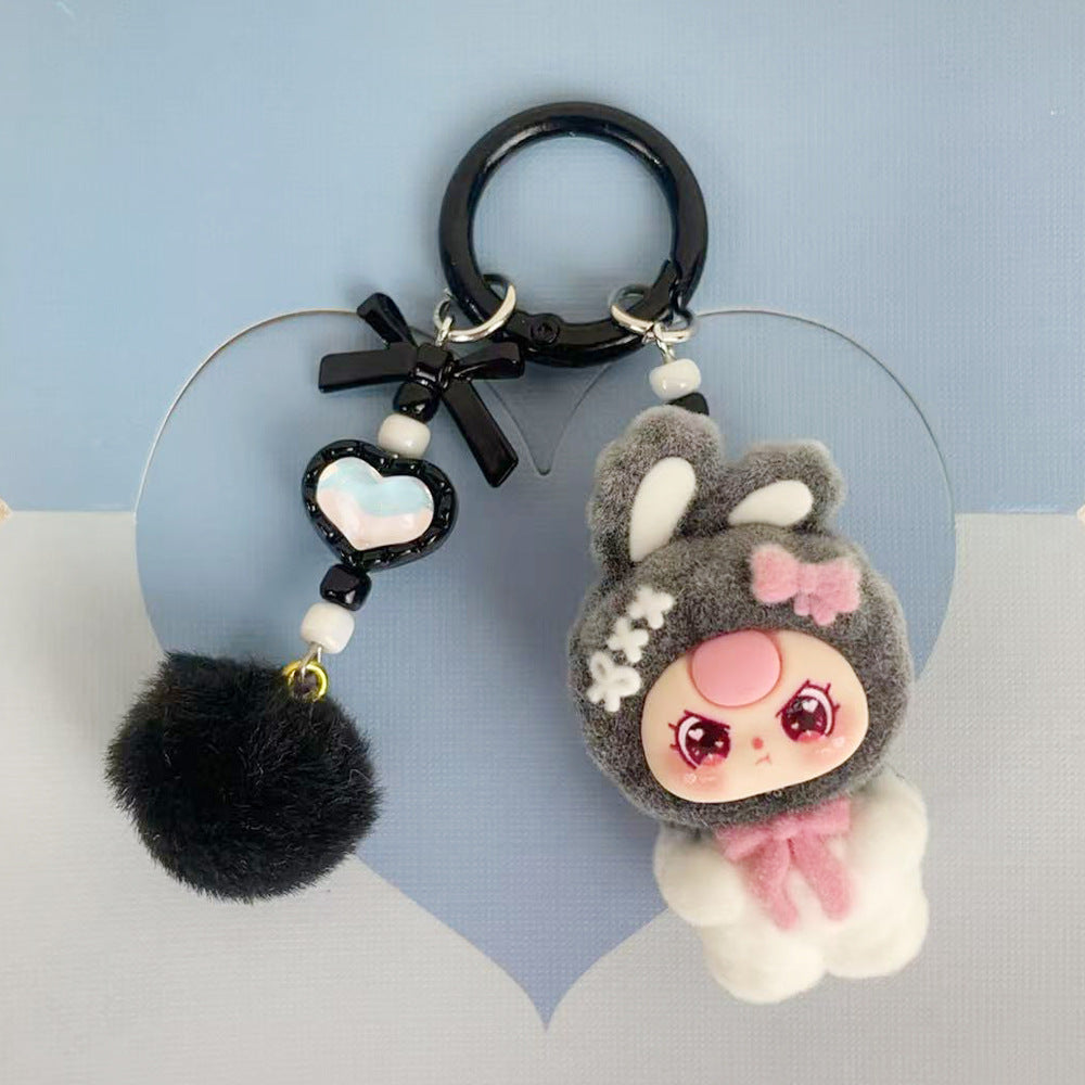 Flocking standing baby three-year-old pendant school bag bag cartoon DIY doll girl pendant student keychain gift