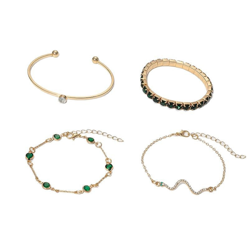 B2,Fashion Green Grandmother Diamond Bracelet Set