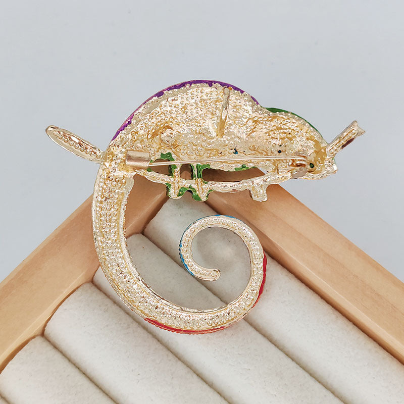 3-Color Diamond Chameleon Brooch