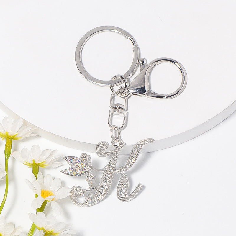 Alloy diamond English letters, key chain, little angel car key pendant