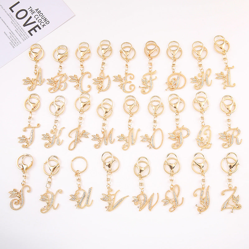 Alloy diamond English letters, key chain, little angel car key pendant