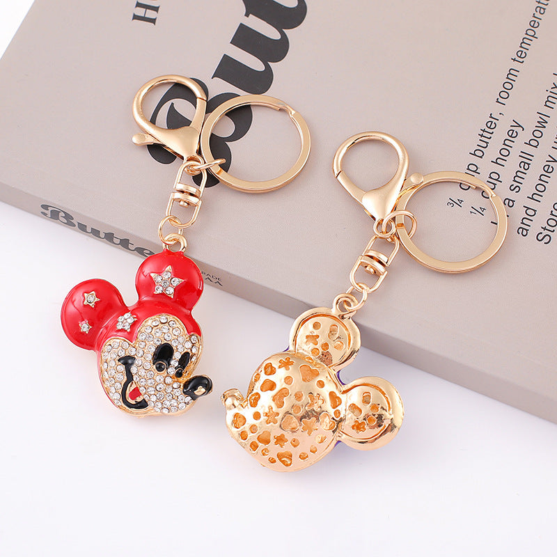 Mickey  car keychain, pendant, metal cartoon Mickey, diamond-encrusted backpack pendant.
