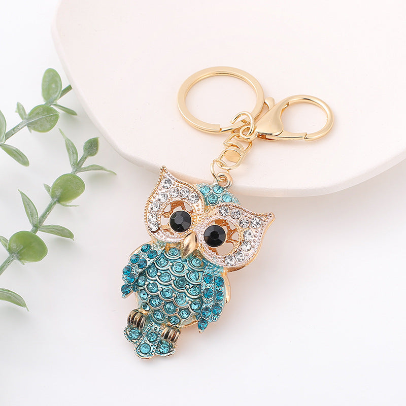 26-Color, Cartoon Owl with Diamonds, Metal Keychain