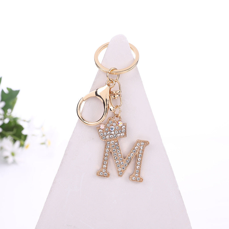 Metal Diamond letter keychain, premium key ring, rhinestone backpack charm