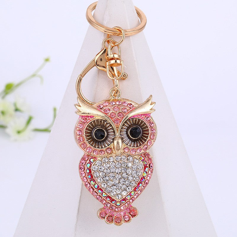 26-Color, Cartoon Owl with Diamonds, Metal Keychain