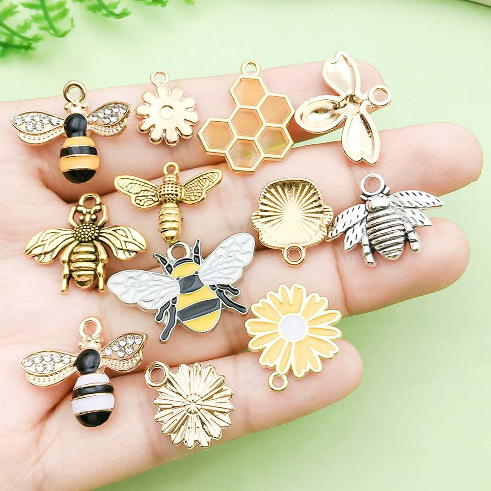 Alloy bee series gold plated enamel charm