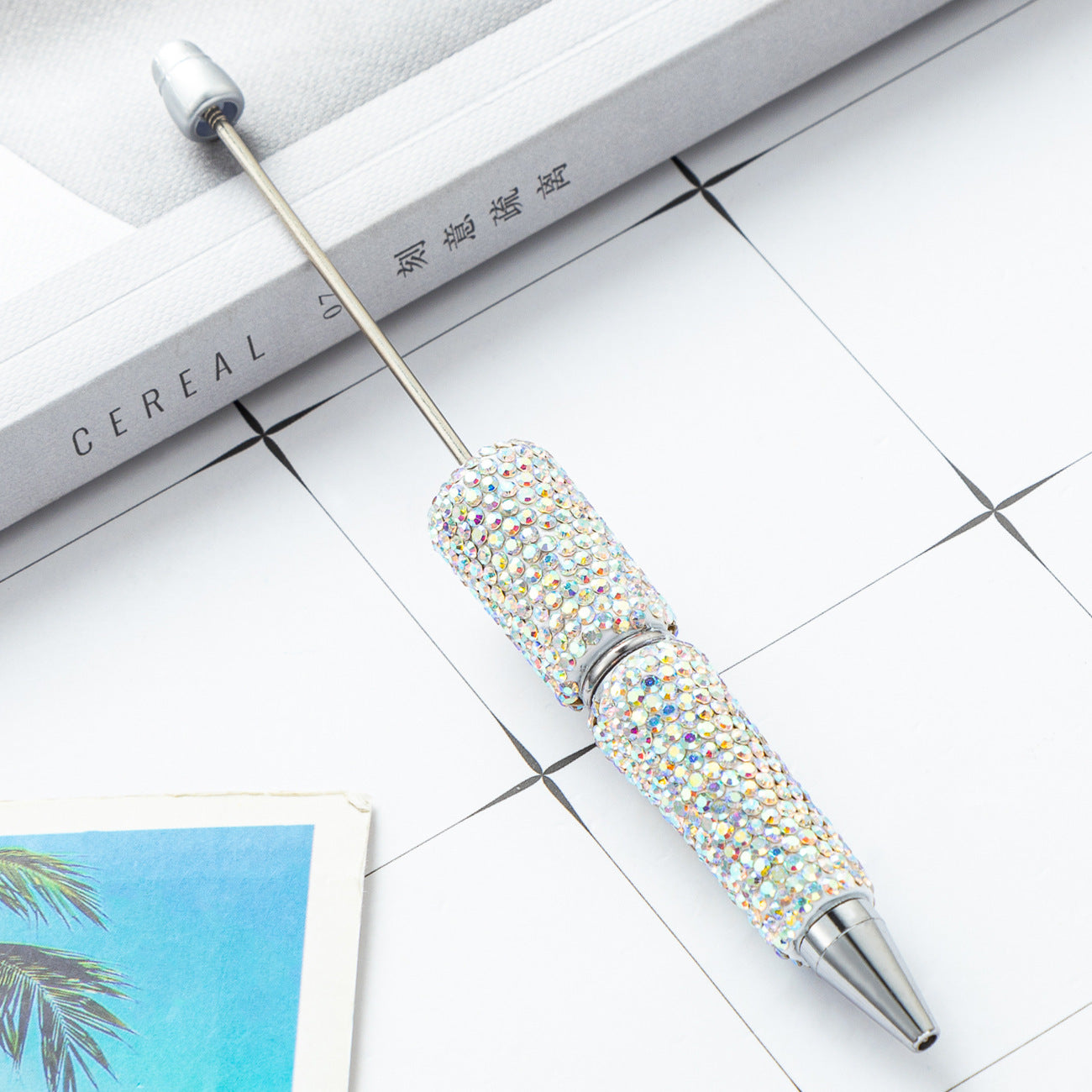 DIY full diamond beaded ballpoint pen, hand-pasted diamond multi-color, plastic beaded ballpoint pen, multi-color rotating bead pen