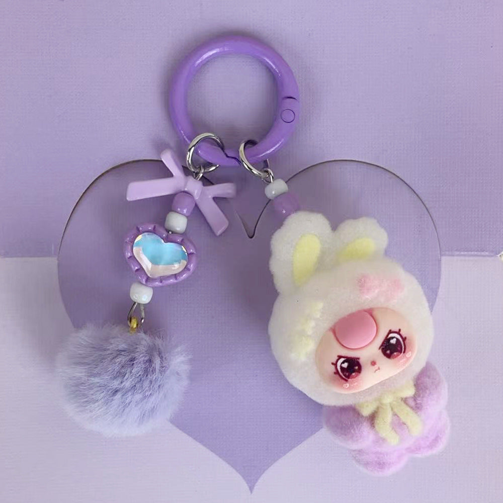 Flocking standing baby three-year-old pendant school bag bag cartoon DIY doll girl pendant student keychain gift