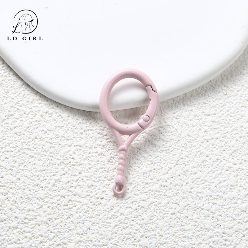 A Tennis racket spring buckle, open ring, spring ring, badminton racket keychain, DIY accessory buckle