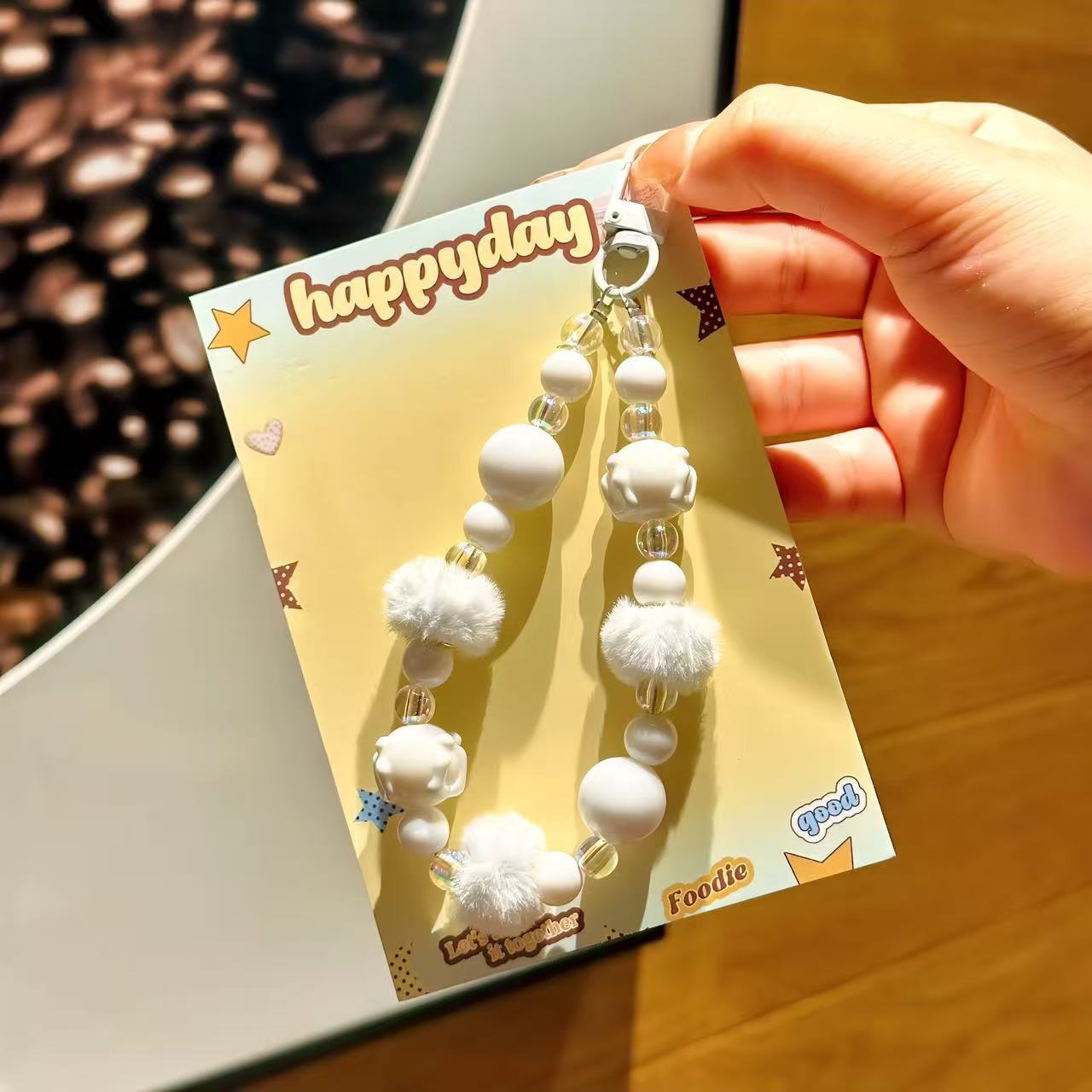 C2 new hairball hand-painted beads/plush mobile phone chain/wrist pendant/bag keychain