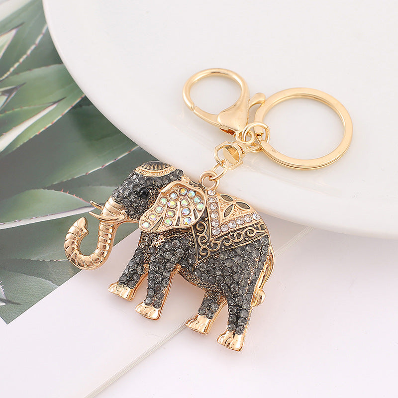 4-Color Thailand style elephant, diamond keychain, metal car pendant, key chain.