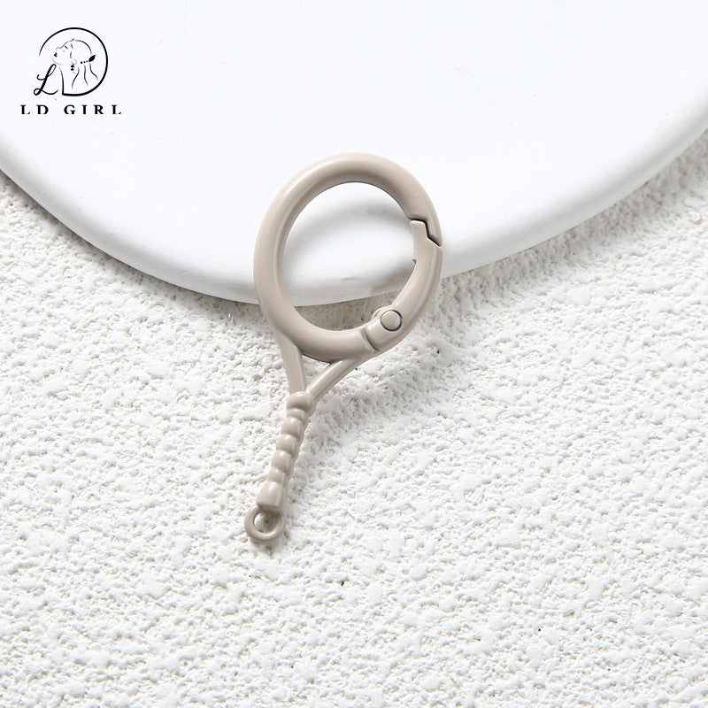 A Tennis racket spring buckle, open ring, spring ring, badminton racket keychain, DIY accessory buckle