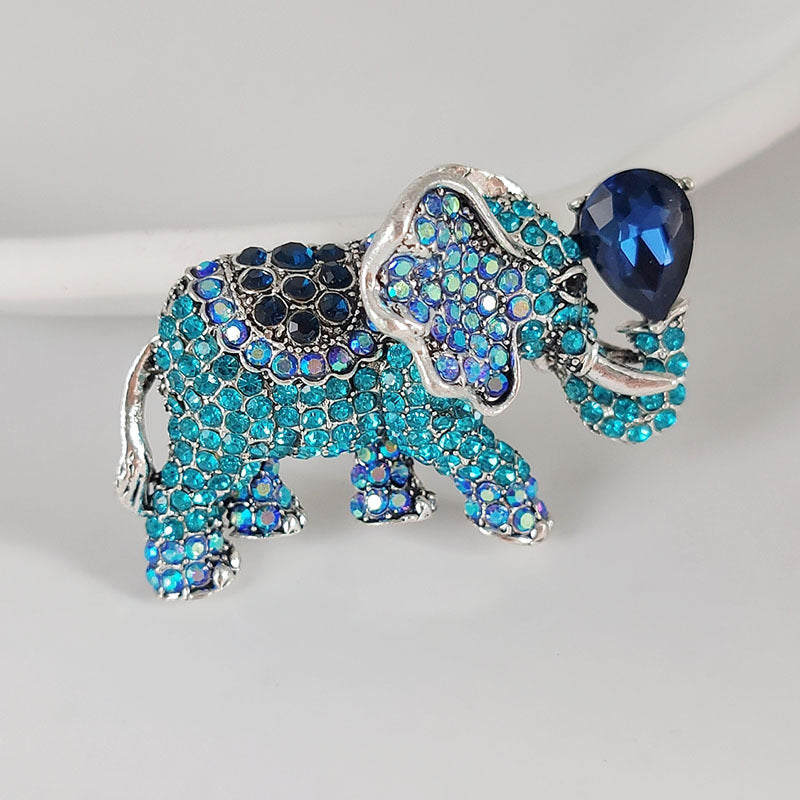 10-Color Alloy Diamond-Studded Elephant Brooch