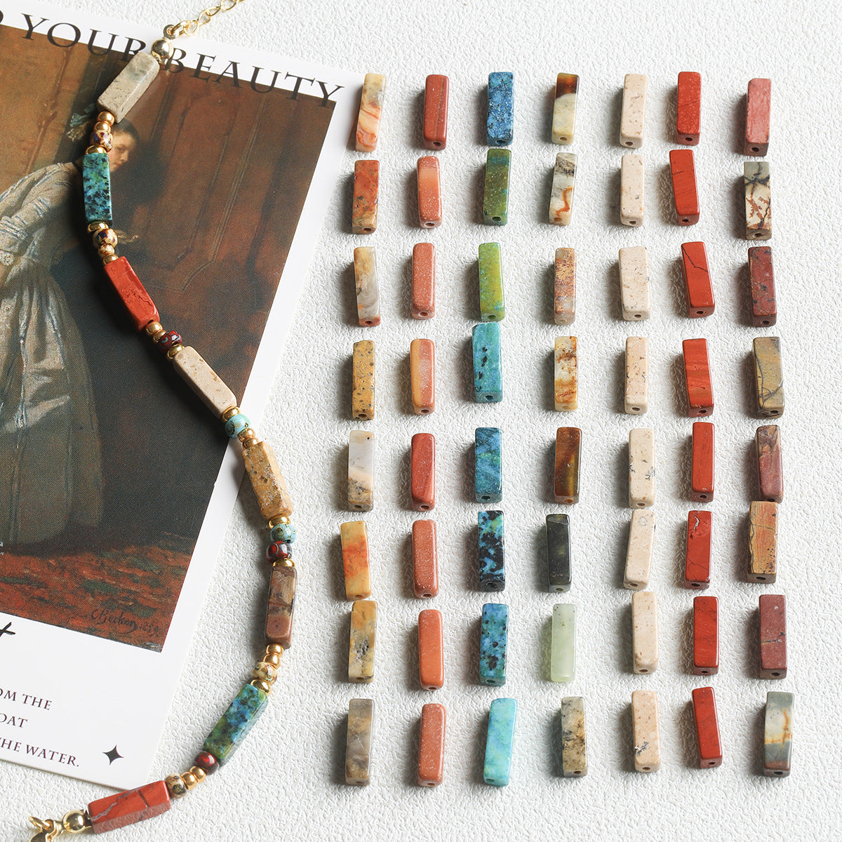 Retro natural stone/square tube beads/DIY accessories【敦煌】