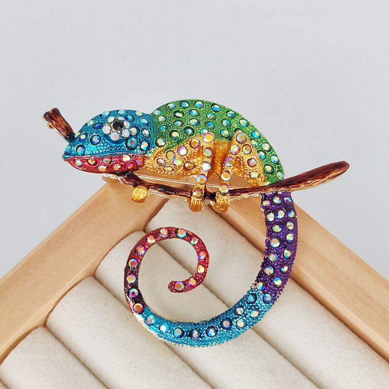 3-Color Diamond Chameleon Brooch