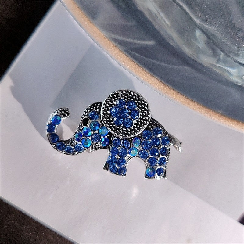 10-Color Alloy Diamond-Studded Elephant Brooch