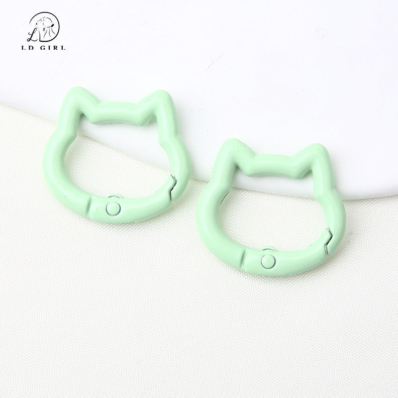 A Color paint cat head spring chain, key chain, DIY accessories, alloy connecting ring