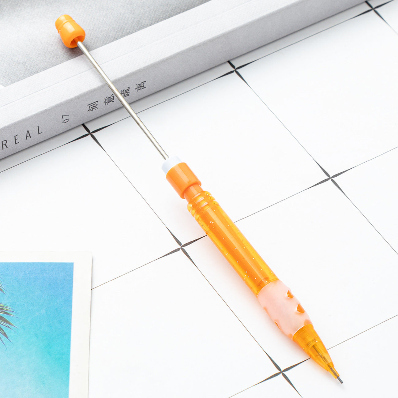 9-Color DIY beaded automatic pencil 0.5mm plastic press automatic pen, children's writing drawing pen office activity pencil