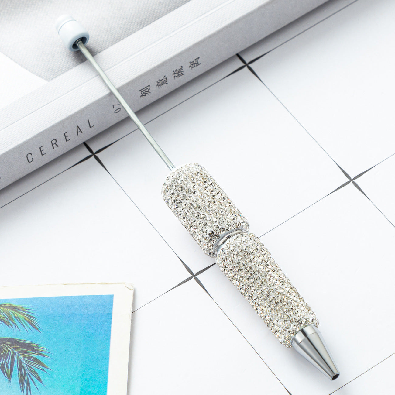 DIY full diamond beaded ballpoint pen, hand-pasted diamond multi-color, plastic beaded ballpoint pen, multi-color rotating bead pen