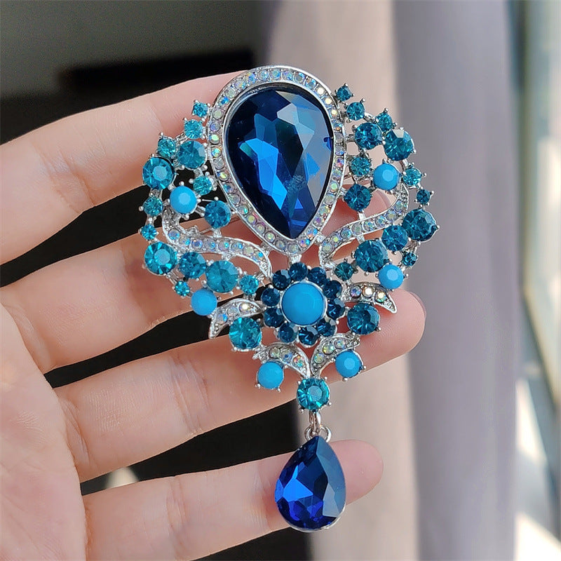 6-Color Stylish Retro Crystal Brooch, Alloy Rhinestone Pin, Colored Pendant Corsage