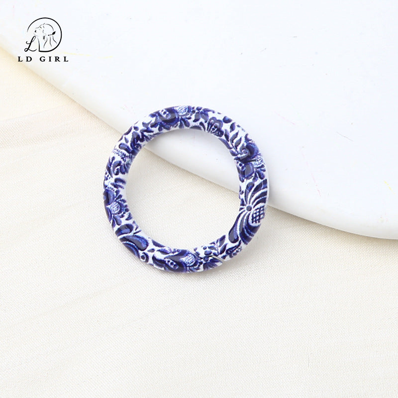 A blue and white porcelain pattern spring buckle, DIY jewelry accessories, mobile phone chain keychain