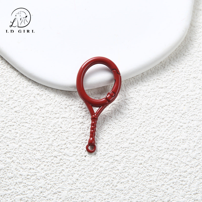 A Tennis racket spring buckle, open ring, spring ring, badminton racket keychain, DIY accessory buckle