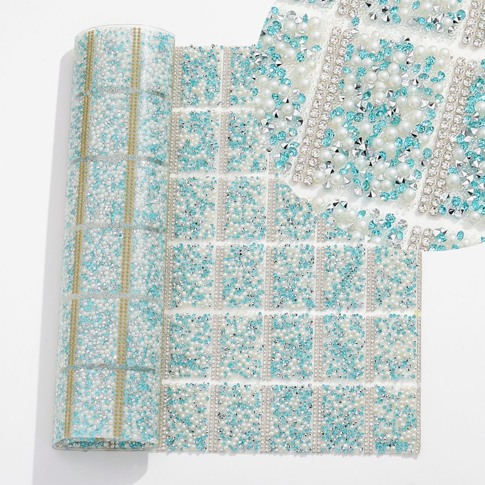 7-Color Pointed bottom with pearl double-sided glue square diamond piece [whole piece 24 * 40cm small square 3 * 4cm]