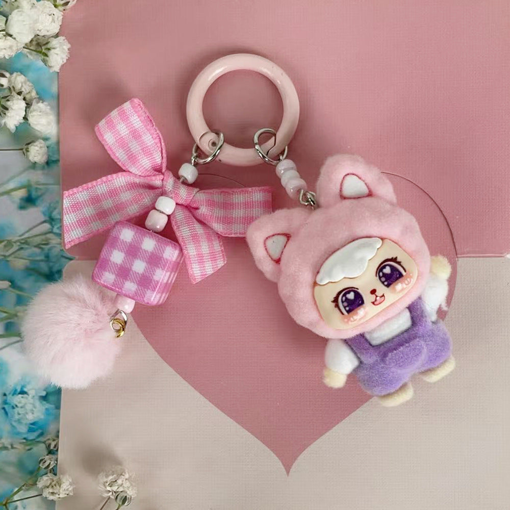 Flocking beckoning cat pear, cat jewelry accessories B