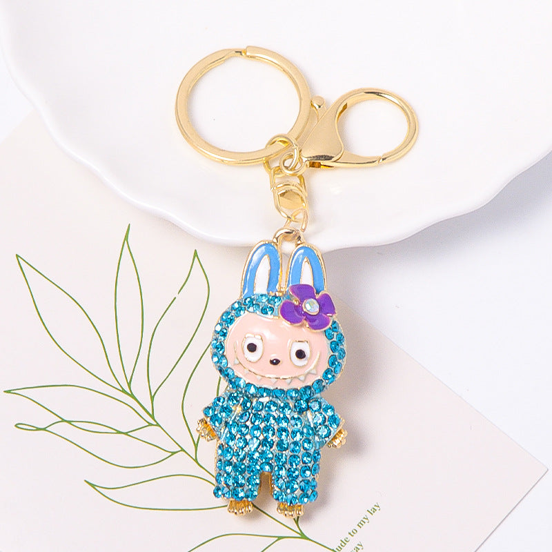 4- Color diamond rubbing cloth, metal keychain, ring, car backpack key pendant