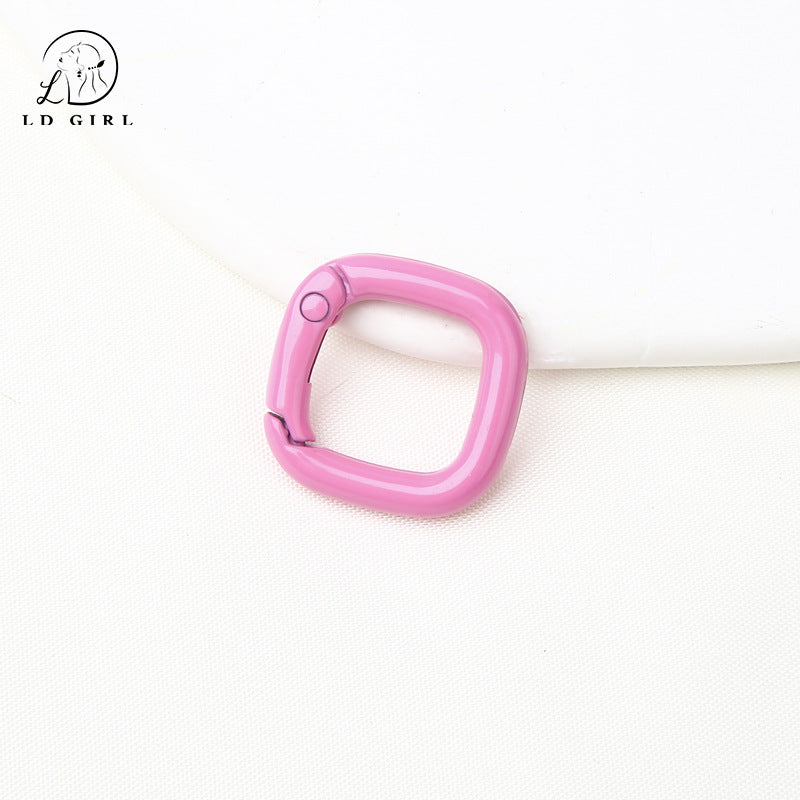 A colored paint, square spring buckle, DIY alloy jewelry accessories, keychain