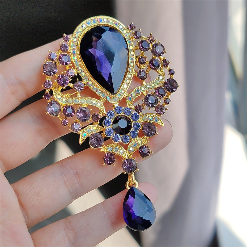 6-Color Stylish Retro Crystal Brooch, Alloy Rhinestone Pin, Colored Pendant Corsage