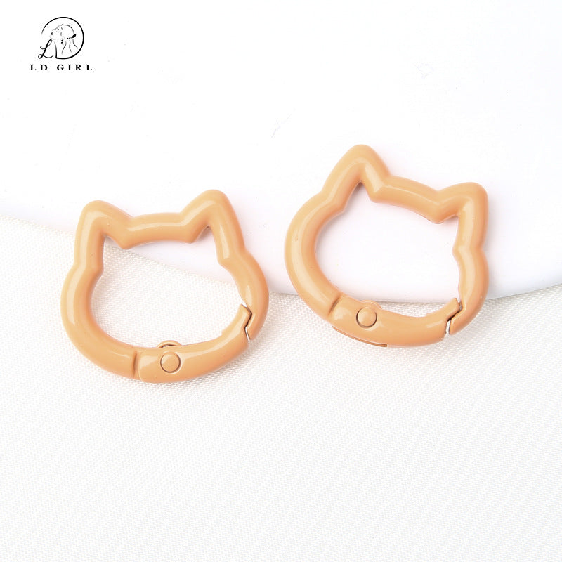 A Color paint cat head spring chain, key chain, DIY accessories, alloy connecting ring
