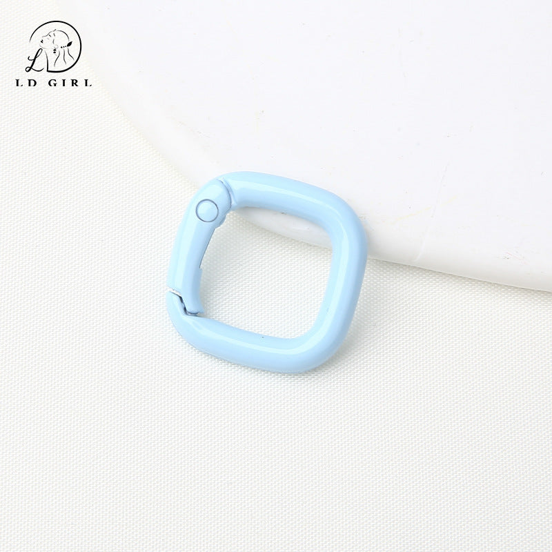 A colored paint, square spring buckle, DIY alloy jewelry accessories, keychain