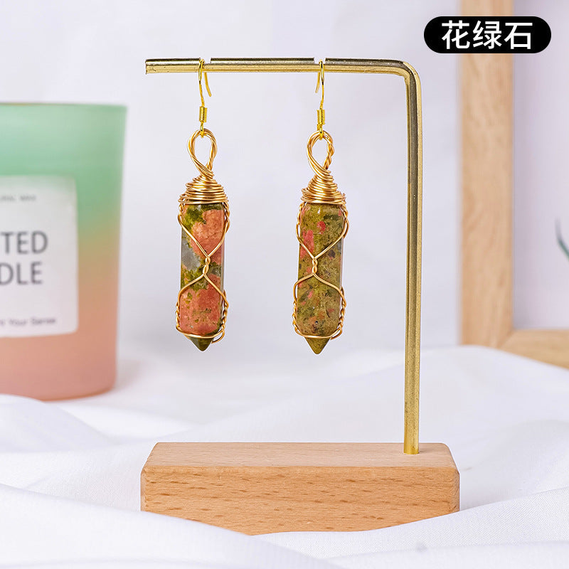 17-Color/Types, Crystal-wound double-pointed pillar earrings
