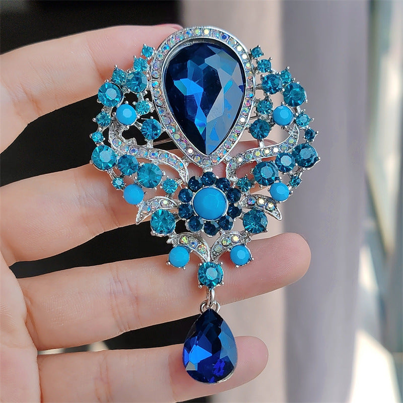 6-Color Stylish Retro Crystal Brooch, Alloy Rhinestone Pin, Colored Pendant Corsage