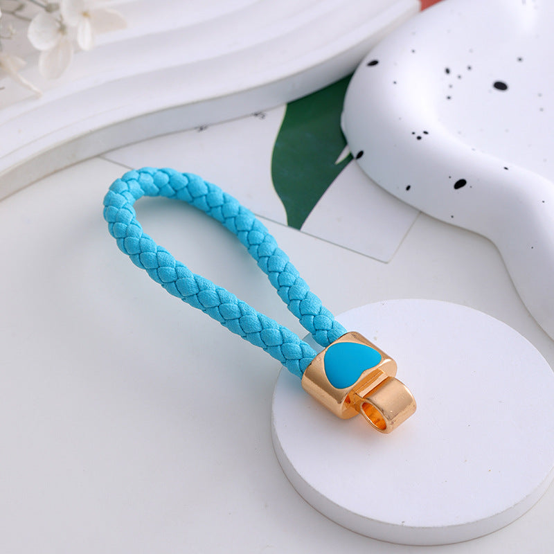 7-Color Alloy love leather rope, keychain, woven car pendant, colored keychain pendant