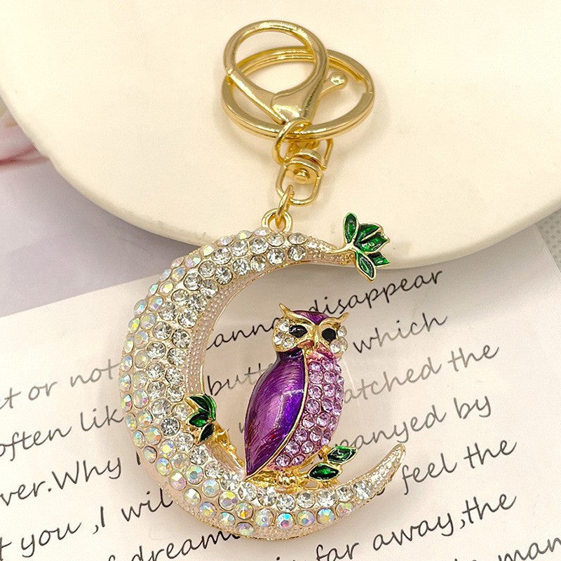 26-Color, Cartoon Owl with Diamonds, Metal Keychain