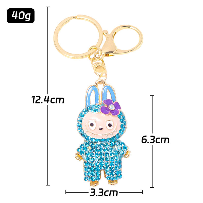 4- Color diamond rubbing cloth, metal keychain, ring, car backpack key pendant