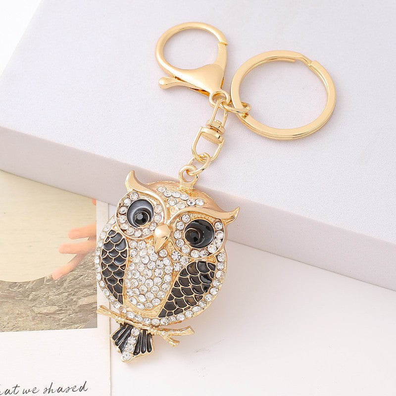 26-Color, Cartoon Owl with Diamonds, Metal Keychain
