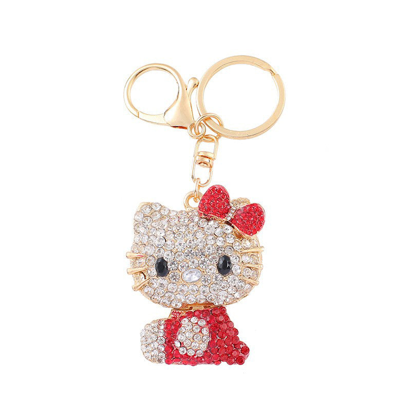 7-Color Diamond cat, car keychain, metal bag pendant, key chain ring.