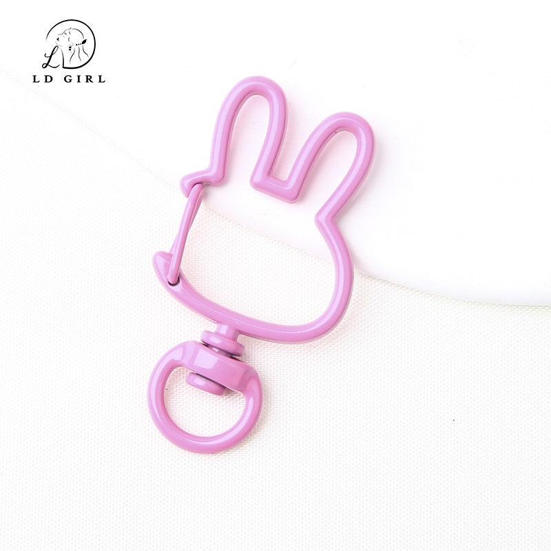 A spring buckle, universal rotation, candy-colored bunny, cat love keychain, DIY jewelry accessories.