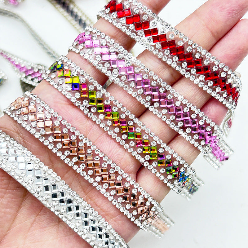 9-Color 3 yard(273cm), 3*3mm/Square double diamond， diamond stickers  1.2cm width