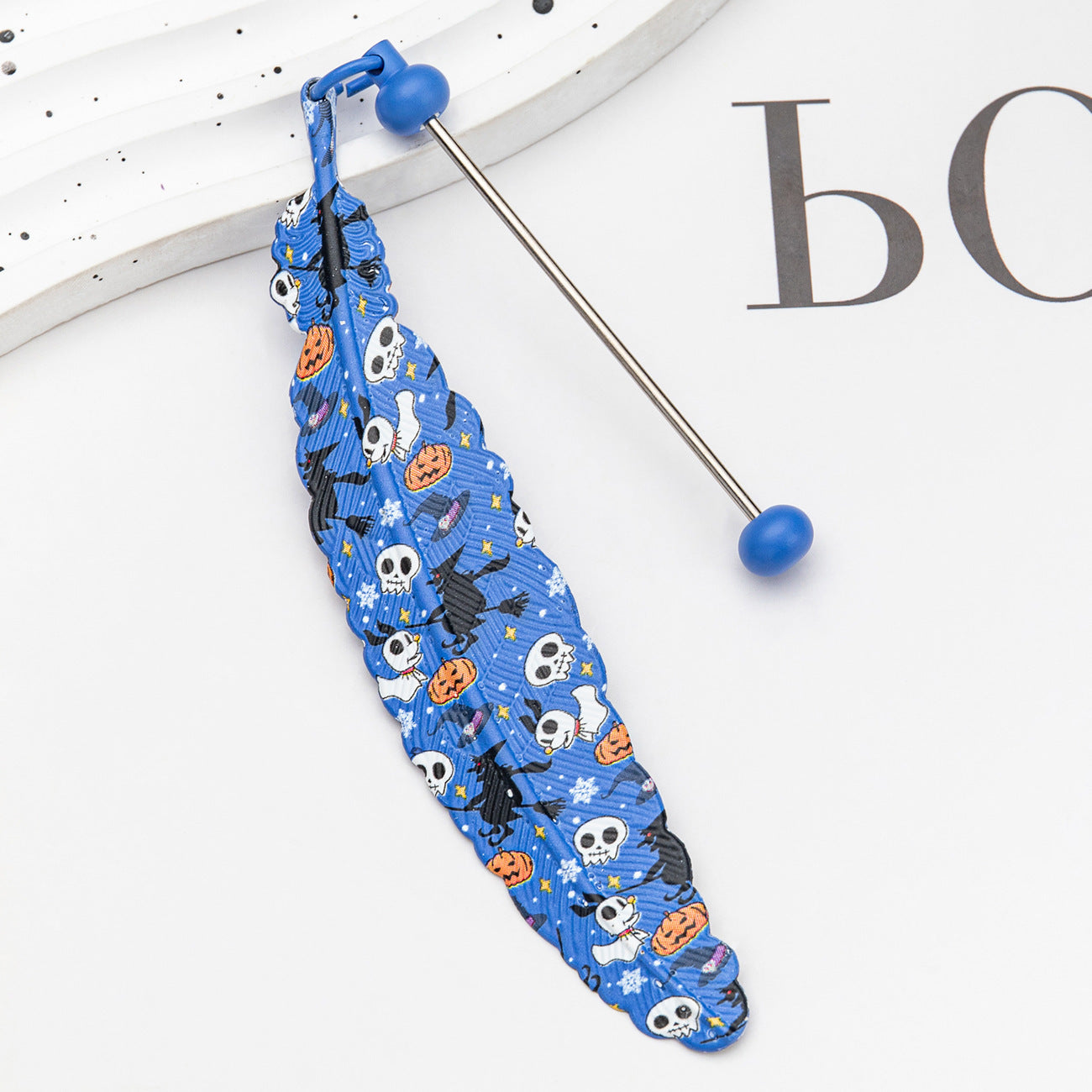 New DIY beaded feather bookmark, Christmas and Halloween metal bookmark, book page clip pendant.