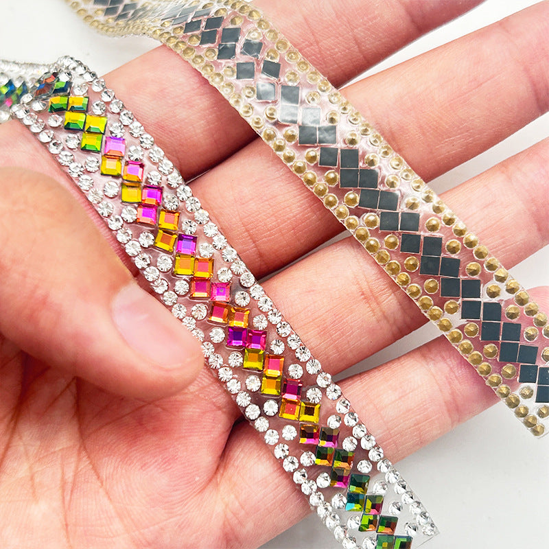 9-Color 3 yard(273cm), 3*3mm/Square double diamond， diamond stickers  1.2cm width