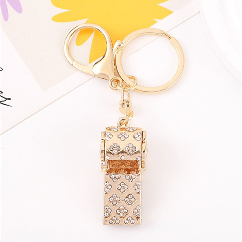 Exquisite Diamond double-layer whistle, keychain, metal crystal whistle, car pendant, keyring