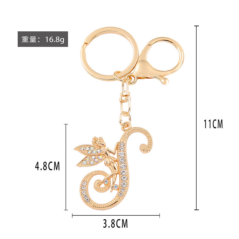 Alloy diamond English letters, key chain, little angel car key pendant