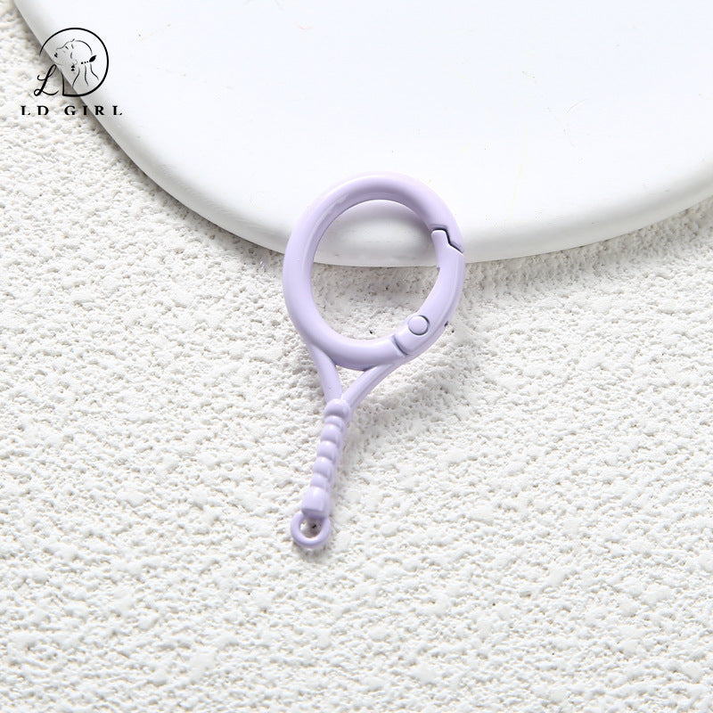 A Tennis racket spring buckle, open ring, spring ring, badminton racket keychain, DIY accessory buckle