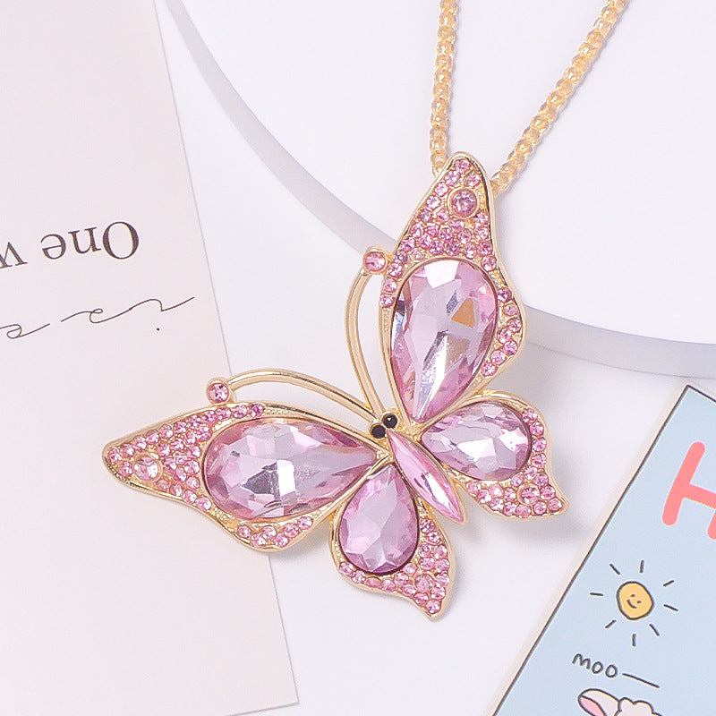 18-Color Stone Diamond Butterfly Keychain, Necklace