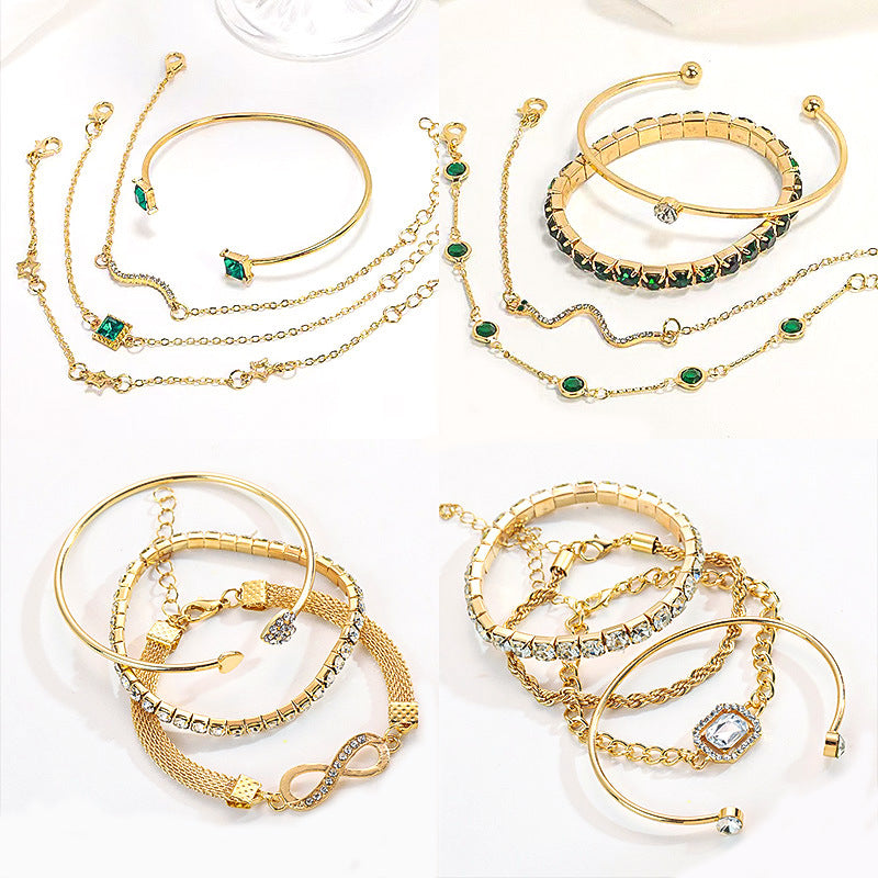 B2,Fashion Green Grandmother Diamond Bracelet Set